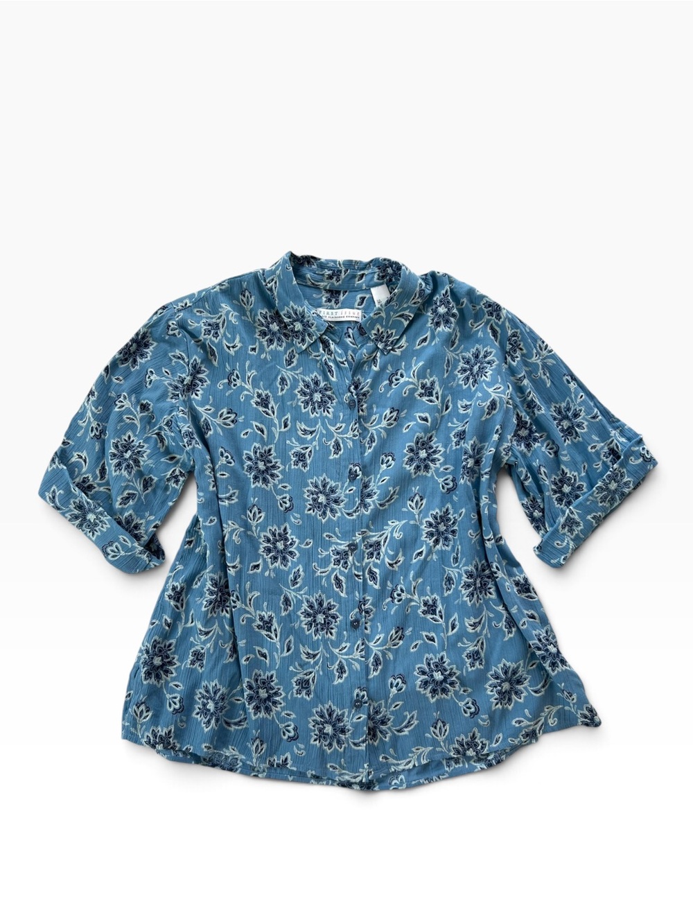 Coastal Y2K Lightweight Cotton Button-Up Top in Muted Blue